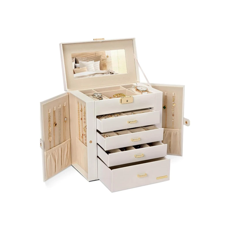 Wintem - Jewellery Chest with Mirror and 4 Drawers for Women in Modern Style, Large and Scratch Resistant Jewellery Holder with Adjustable Compartments, Ideal as an Elegant and Functional Gift Idea - Image 1