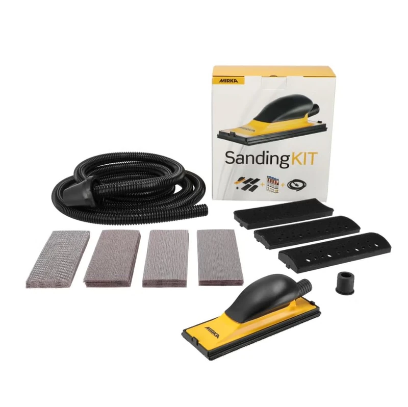 Mirka Handblock Kit/Hand sander with convex and concave attachments/for 70x198mm sanding strips Velcro + 40x Abranet sanding strips, 4m extraction hose, adapter