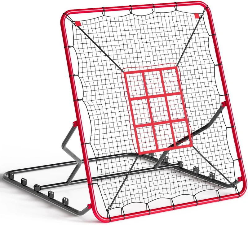 GarveeHome Baseball Rebounder Net, Fielding Trainer with 9 Pockets Target with Adjustable Angles, Multi-Angle Training Net for Football, Volleyball, Basketball, Lacrosse and More (Red)