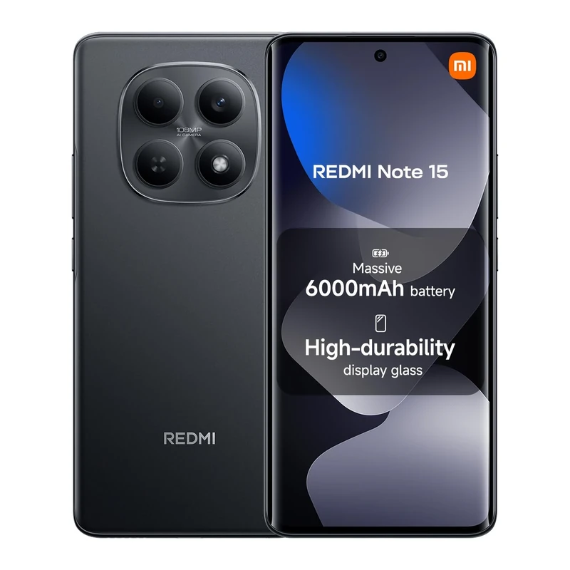 XIAOMI Redmi Note 15, Smartphone 8+256 GB, Massive 6000mAh Battery, Water Resistance, 108MP Super-clear Camera, 6.77" FHD+ Display, Black, Warranty 2 years, Charger Not Included