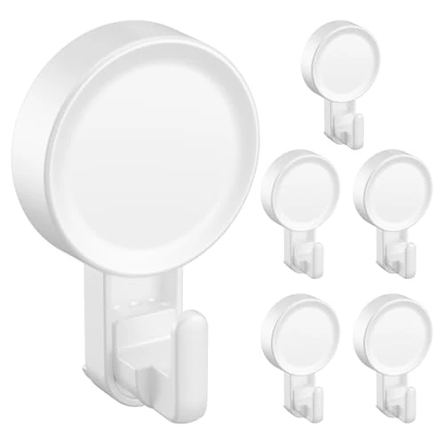 Ulinek Pack of 6 Powerful Reusable Suction Cup Hooks, Wall Hooks for Bathroom, Towel Holder, Bathrobe, Tea Towel, Suction Cup Hook, Kitchen Shower Load 5 kg
