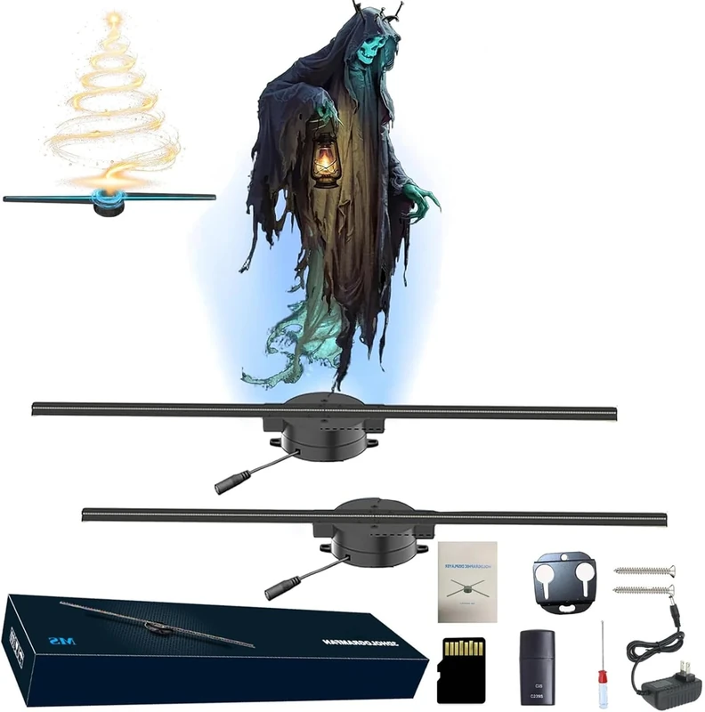 My Holo Screen, Myholoscreen 3D Hologram Fan Projector, Christmas Tree Hologram Fan Projector With Wifi,Bluetooth, App, Christmas Halloween Picture Spinner With Remote (2pc)