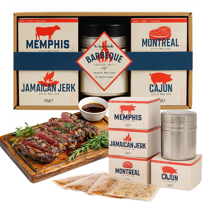BBQ Spices Gift Set for Men Gifts - Barbeque Seasoning Gift Set of 4 BBQ Rub Mixed Spice & Shaker - Premium Gourmet Barbecue Rubs for Chef Gifts, Cooking Lovers - Christmas Gifts for Stocking Fillers