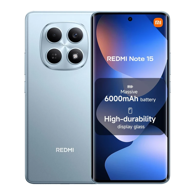 XIAOMI Redmi Note 15, Smartphone 6+128 GB, Massive 6000mAh Battery, Water Resistance, 108MP Super-clear Camera, 6.77" FHD+ Display, Glacier Blue, Warranty 2 years, Charger Not Included