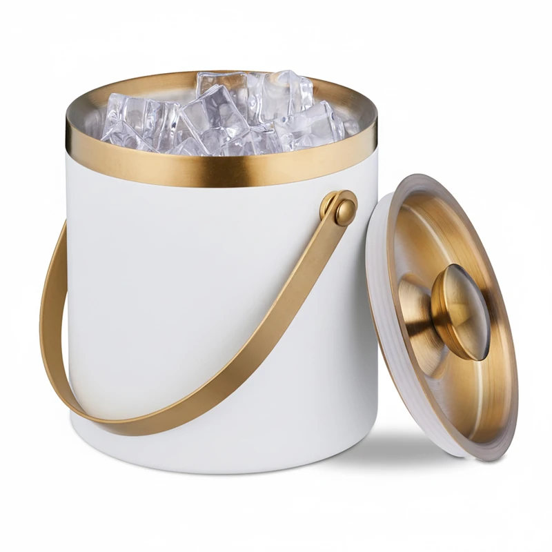 Relaxdays Ice Cube Bucket, Stainless Steel, Double-Walled, with Lid & Handle, 1.5 Litre, Wine, Bottle Cooler