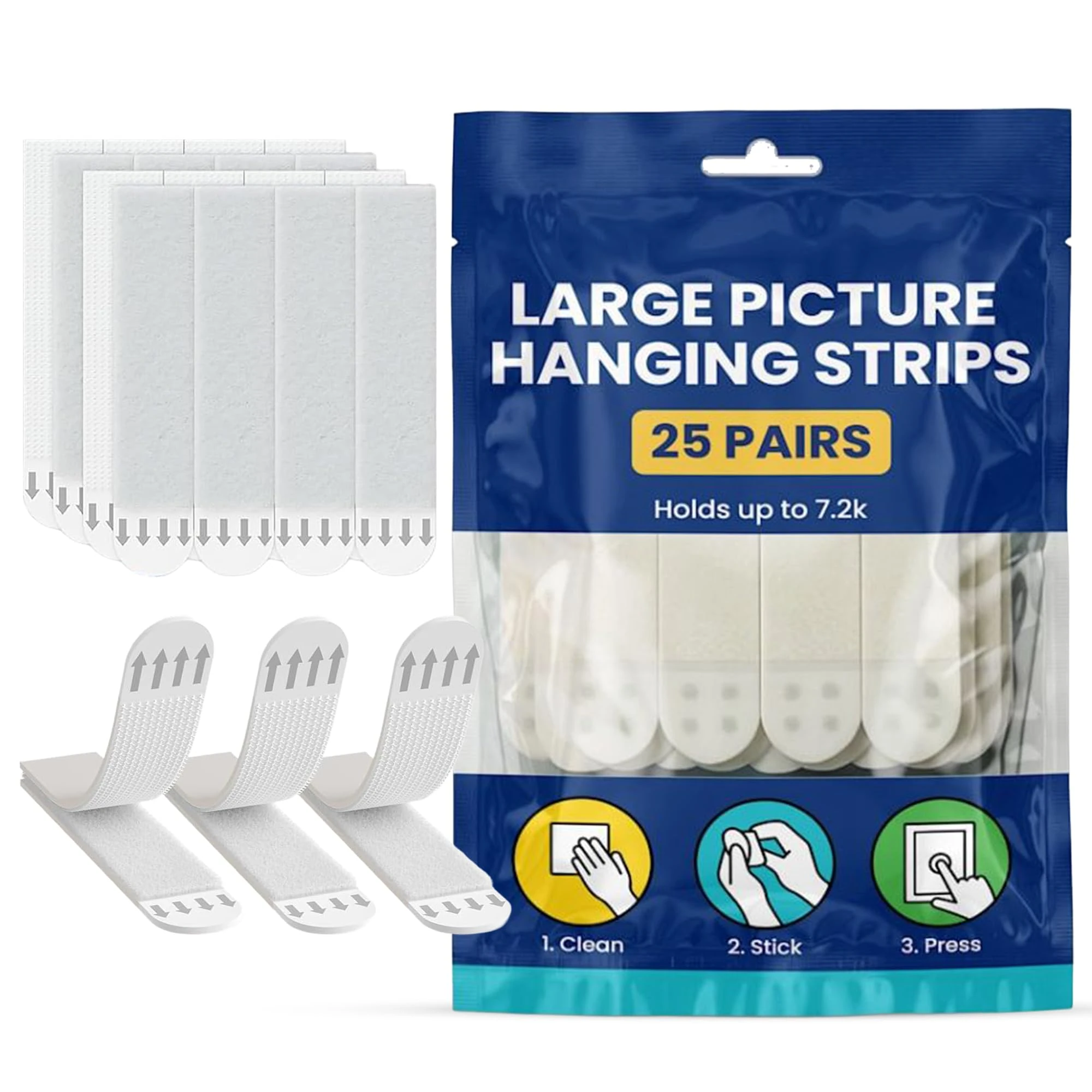 Striyco Essentials Premium Picture Hanging Strips – 25 Pairs Heavy Duty Adhesive Wall Mounts for Frames, Photos & Artwork – Damage-Free, No Nails or Tools Needed – Strong Hold, Easy Removal (White)