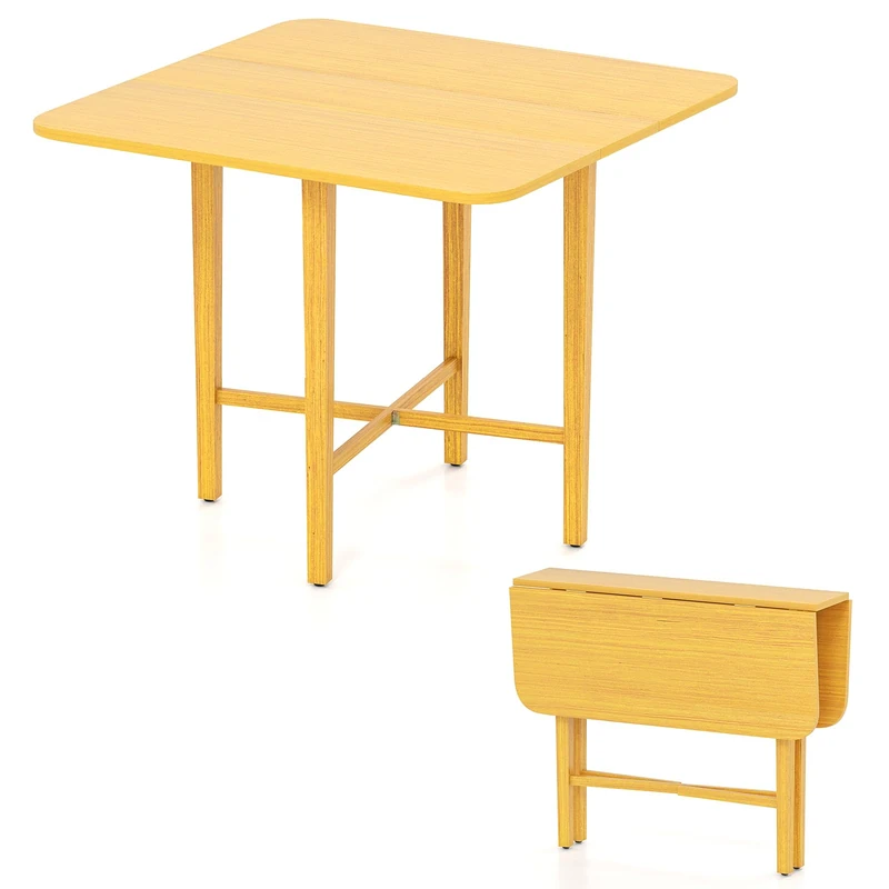 GiantexUK Folding Dining Table for 4, Drop Leaf Extendable Dinner Table with X-shaped Frame, Wooden Kitchen Desk Furniture for Home Dining Room Office (Natural)