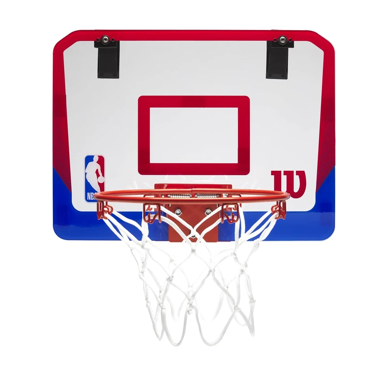 Wilson NBA DRV Mini Hoop, Plastic Over-Door Mini Basketball Hoop, Play Anywhere, Easy Assembly & Set Up, Colour: Clear/Red/Blue