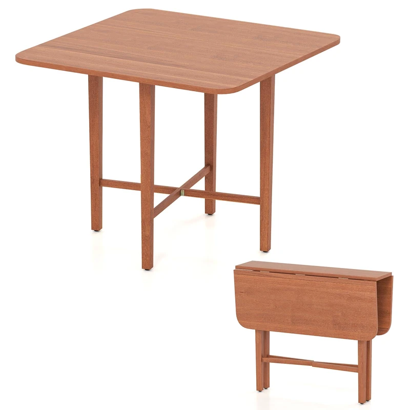 GiantexUK Folding Dining Table for 4, Drop Leaf Extendable Dinner Table with X-shaped Frame, Wooden Kitchen Desk Furniture for Home Dining Room Office (Walnut)