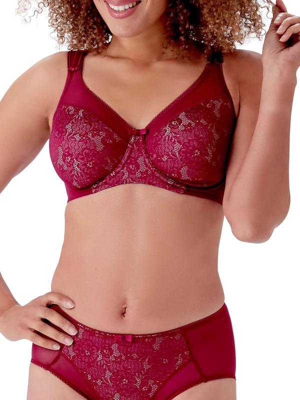 Berlei Beauty Lace Underwired Smoothing Bra Burgundy 42B