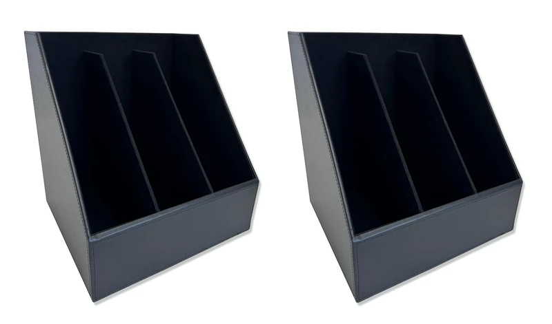 OSCO (2 Pack) Faux Leather 3 Slots Magazine File Holder, A4 Desk & Shelf Organiser for Documents, Brochures & Catalogues Storage with Felt Base, Home Office Tidy, Black