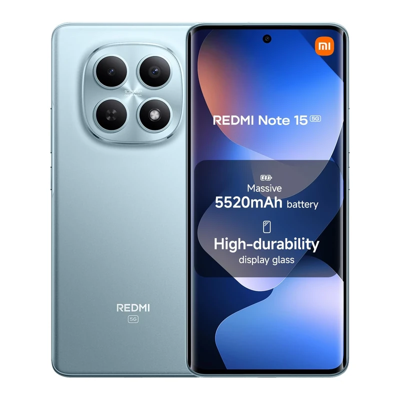 XIAOMI Redmi Note 15 5G, Smartphone 8+256 GB, Ultra-slim Design, IP65 Water Resistance, 108MP Super-clear Camera, 6.77" FHD+ Display, Glacier Blue, Warranty 2 years, Charger Not Included