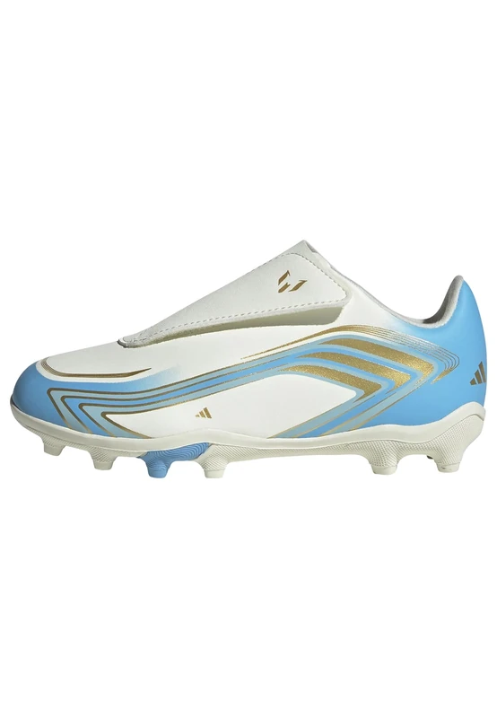adidas Unisex Kids F50 Messi Club Velcro Firm Ground/Multi Ground Football Boots Kids Shoes, Ivory/semi Blue Burst/Icey Blue, 11.5 UK Child