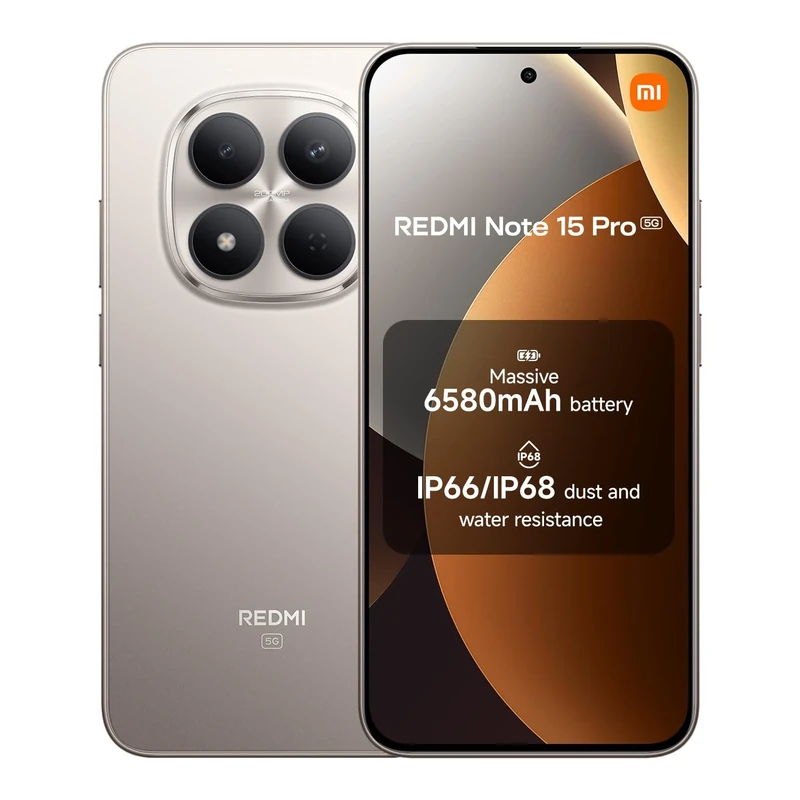 XIAOMI Redmi Note 15 Pro 5G, Smartphone 12+512 GB, Massive 6580mAh Battery, IP66/IP68, New 200MP Camera, 6.83" AMOLED Display, Titanium Color, Warranty 2 years, Charger Not Included