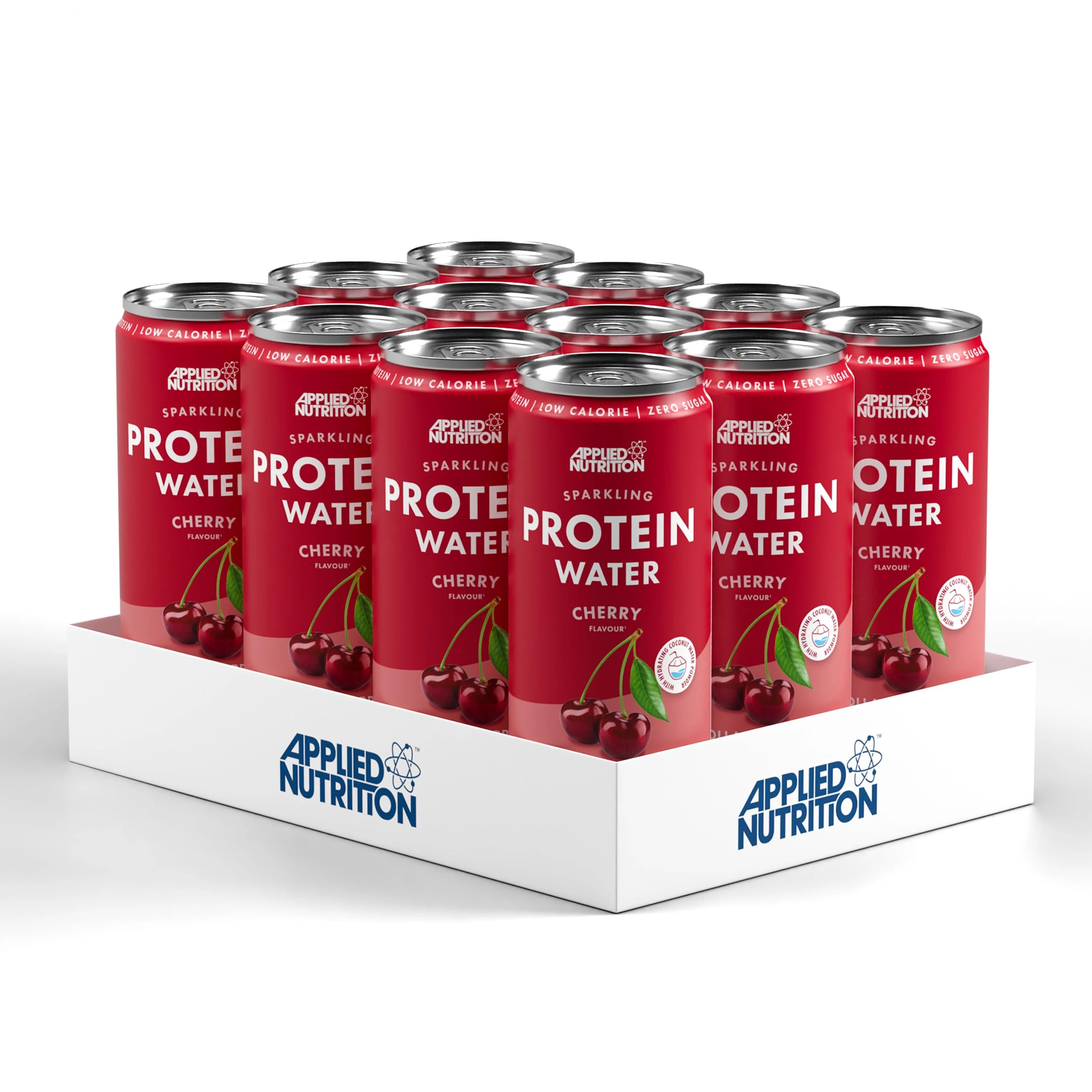 Applied Nutrition Sparkling Protein Water - 10g Collagen Boost – Low-Calorie Hydration with Vitamin C and Coconut Water – Refreshing and Wellness Drink (Pack of 12 Cans x 330ml) (Cherry)