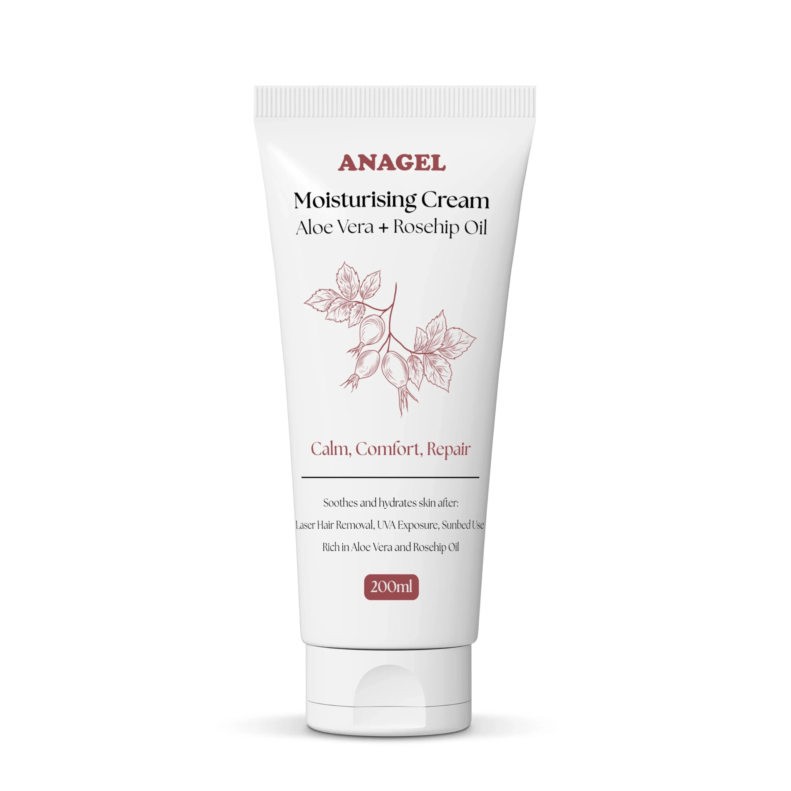 ANAGEL Moisturising Cream with Aloe Vera & Rosehip Oil – Luxurious Daily Moisturiser for Sensitive, Dry & Post-Treatment Skin After Laser, Waxing or Sun Exposure (200 ml)