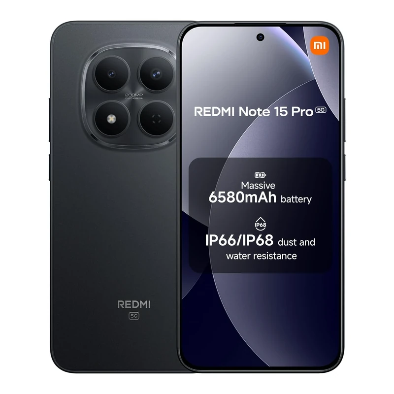 XIAOMI Redmi Note 15 Pro 5G, Smartphone 12+512 GB, Massive 6580mAh Battery, IP66/IP68, New 200MP Camera, 6.83" AMOLED Display, Black, Warranty 2 years, Charger Not Included