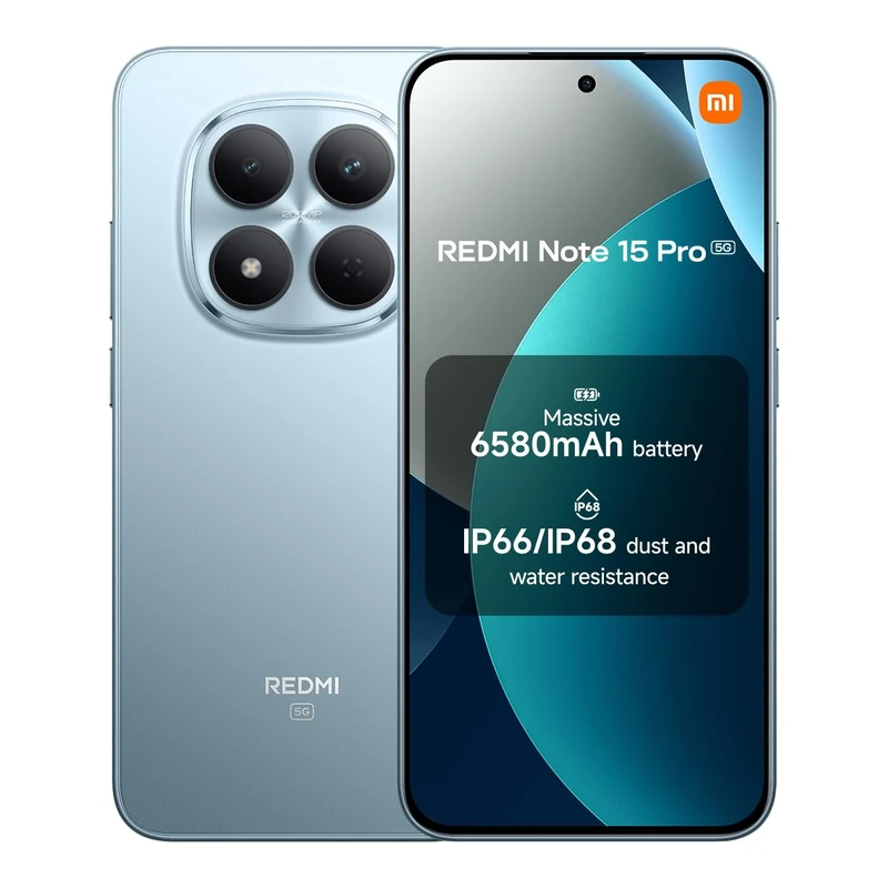 XIAOMI Redmi Note 15 Pro 5G, Smartphone 8+256 GB, Massive 6580mAh Battery, IP66/IP68, New 200MP Camera, 6.83" AMOLED Display, Glacier Blue, Warranty 2 years, Charger Not Included