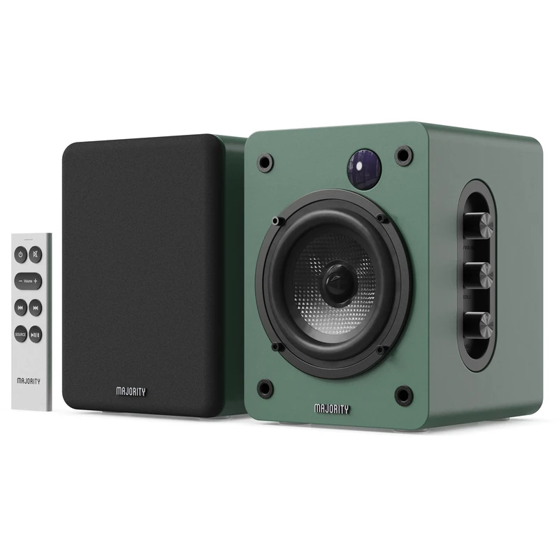 MAJORITY Bookshelf Bluetooth Speakers | Wireless Active Speakers Pair | Hi-Fi, 2.0 sound | Desktop, Monitor & PC | 60W, HD Sound, HDMI ARC, Optical, AUX & USB Playback, Remote Included D50X GREEN