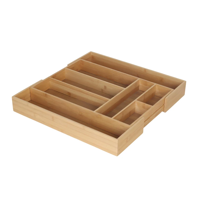 Relaxdays adjustable cutlery tray, bamboo, HWD 6.5 x 33-49.5 x 47.5 cm, 6-8 compartments, drawer insert, natural