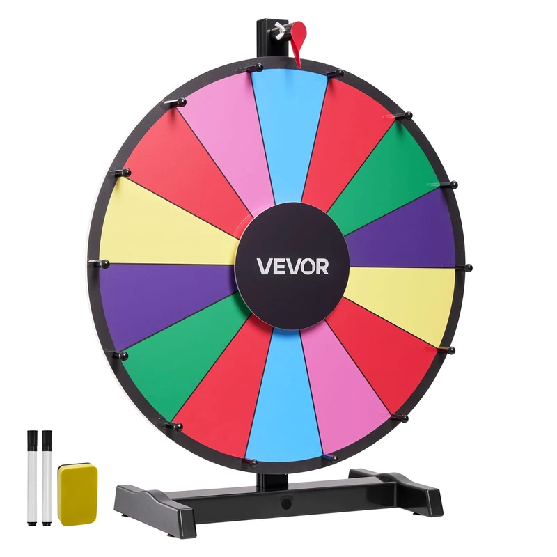 VEVOR 457 mm Spinning Prize Wheel, 14 Slots Spinning Wheel with Stand, Tabletop Win Fortune Roulette with a Dry Erase and 2 Markers, 6 Colors, Easy Assembly, for Party Pub Trade Show Carnival Events - Image 1