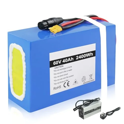 60V 40Ah Ebike Battery, Lithium Electric Bike Battery with 4A Fast Charger, 60A BMS, Electric Bicycle Lithium Battery Pack for 48V/60V/72V 250W-5600W Motor, UK Warehouse