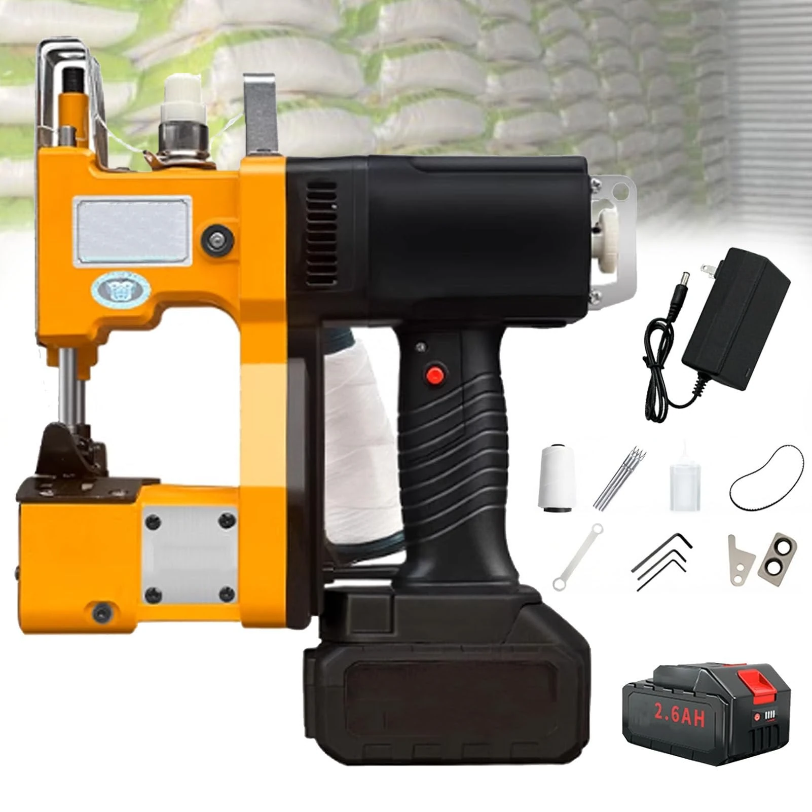 Zowdrix Electric Bag Closer Closing Machine, with Sewing Thread, Automatic Thread Cutting, for Woven Snakeskin Bag Sack/Paper/Plastic Bags 2.6AH-1Battery