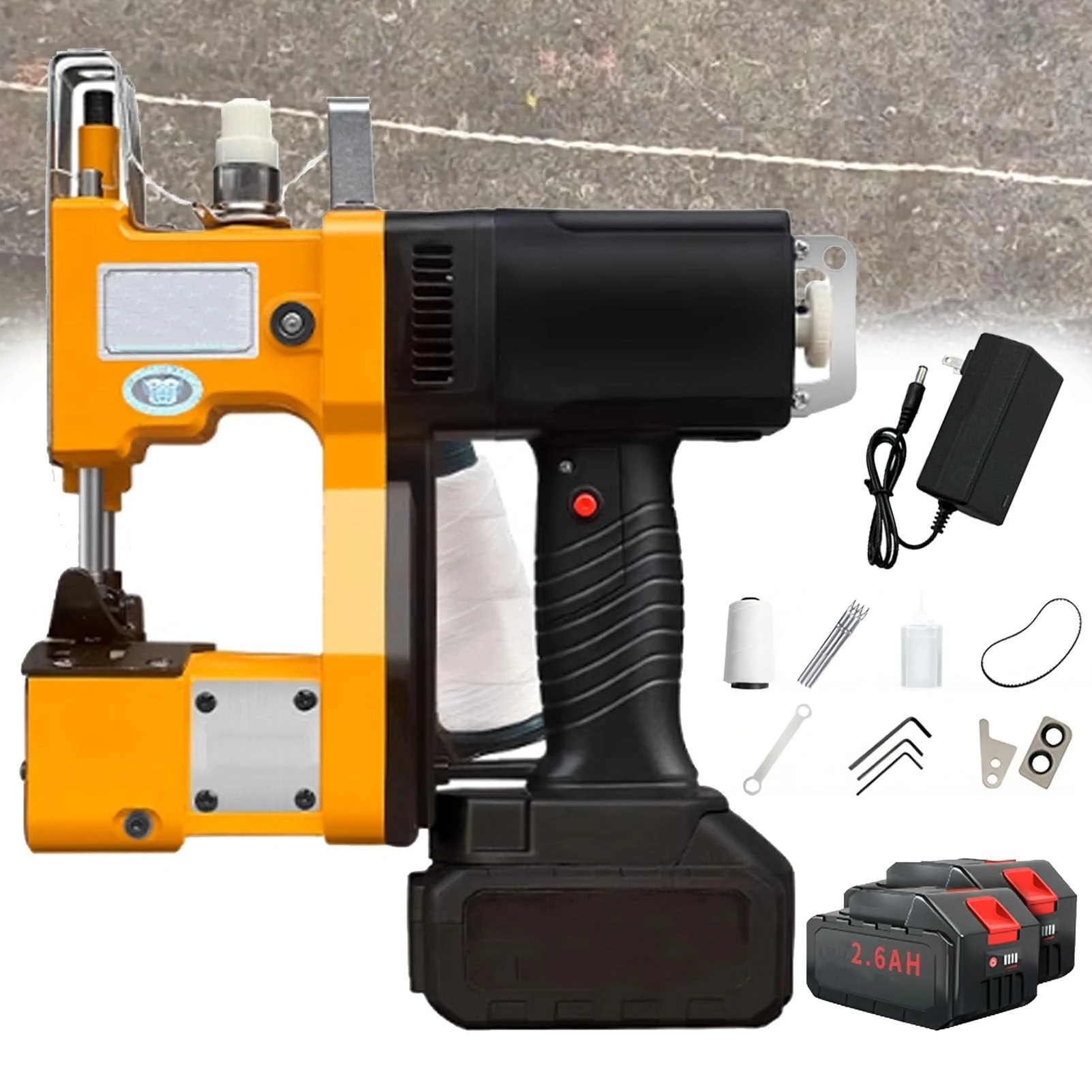 Zowdrix Portable Bag Sewing Machine, Cordless Electric Bag Closer with Battery, Auto Thread Cut, for Snakeskin, Woven, Paper, and Plastic Bags Packing 2.6AH-2Battery