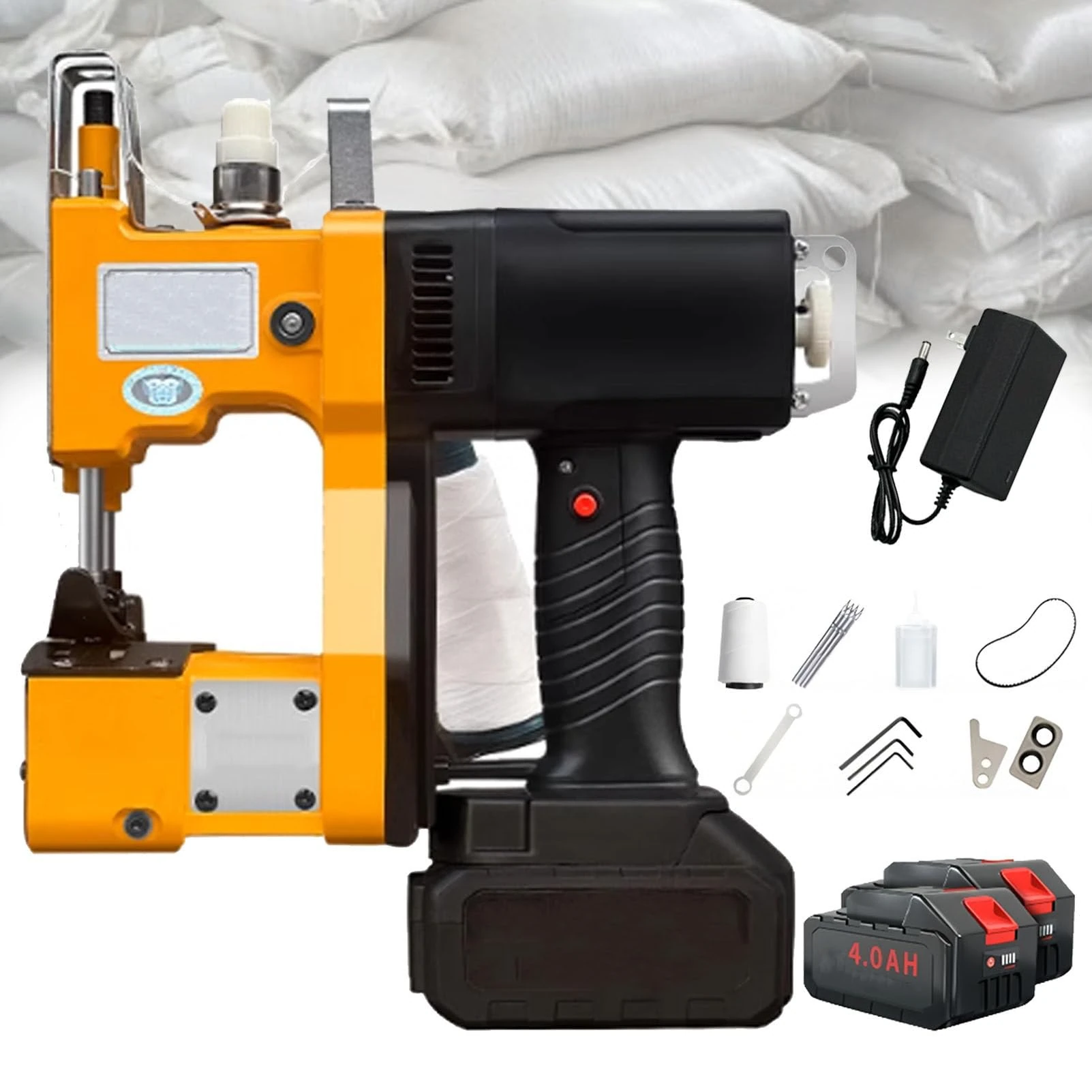 Zowdrix Handheld Portable Bag Closer, Cordless Bag Sewing Machine with Battery & Auto Thread Cutting, Sack Stitcher for Burlap, Kraft Paper 4.0AH-2Battery