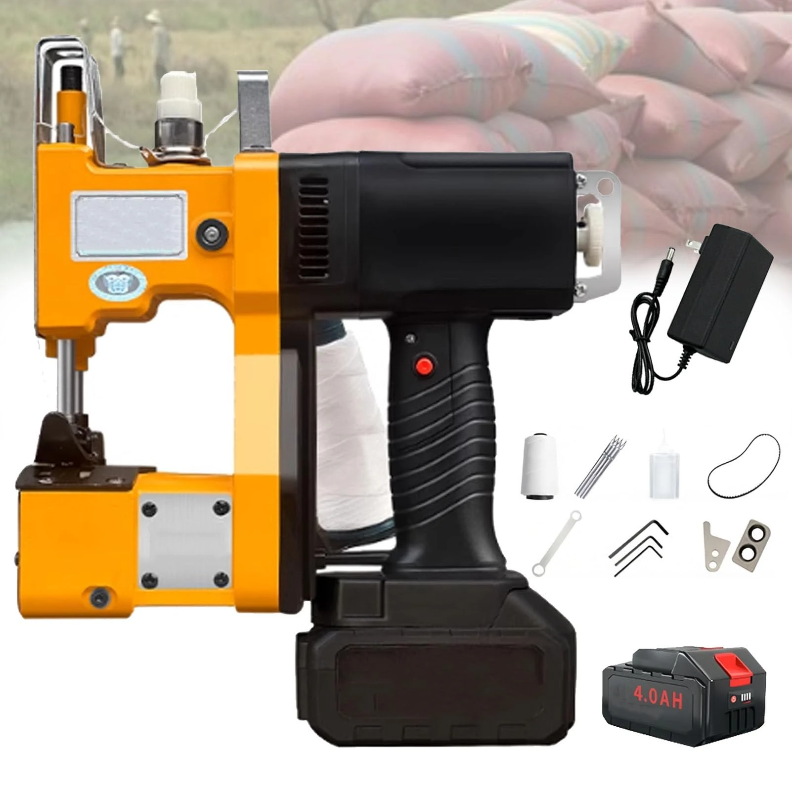 Zowdrix Electric Bag Closer Closing Machine, Handheld Bag Stitcher with Sewing Thread, for Woven Bag Stitching Packing Sealing 4.0AH-1Battery