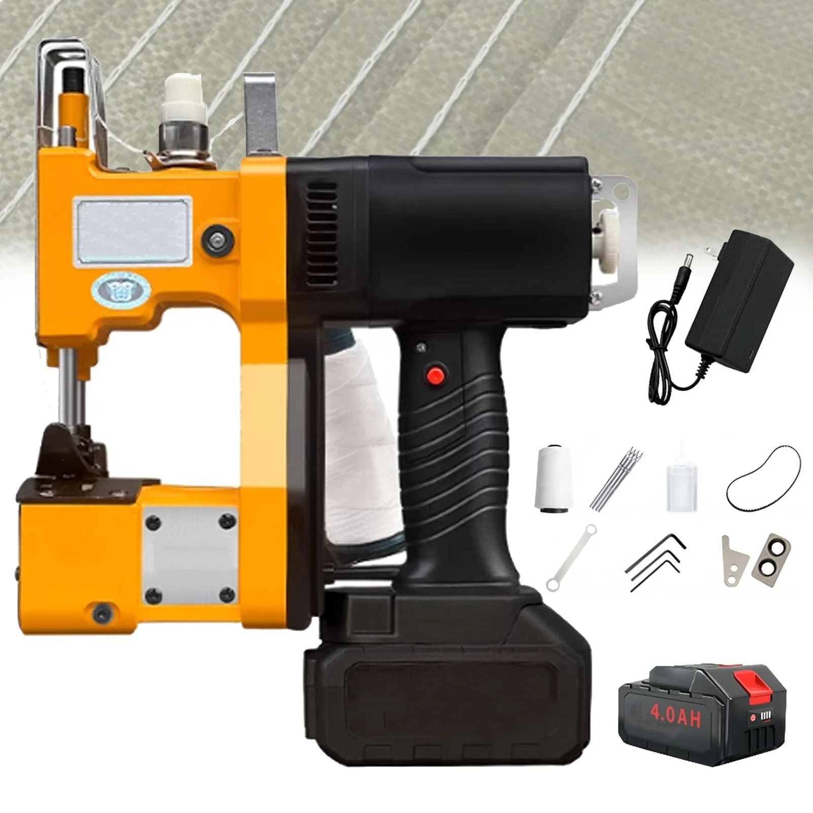 Zowdrix Industrial Portable Bag Closer, Electric Sack Sewing Machine for Woven & Plastic Bags, Automatic Thread Cutting, 2-3 Seconds per Bag Fast Stitching 4.0AH-1Battery