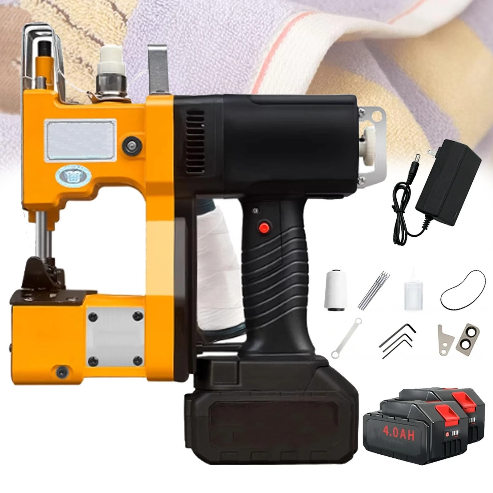 Zowdrix Electric Bag Closer Closing Machine, Handheld Bag Sewing Machine with Battery, for Burlap Sack, Canvas, Feed Sacks, Rice Bags, Kraft Paper Bag 4.0AH-2Battery