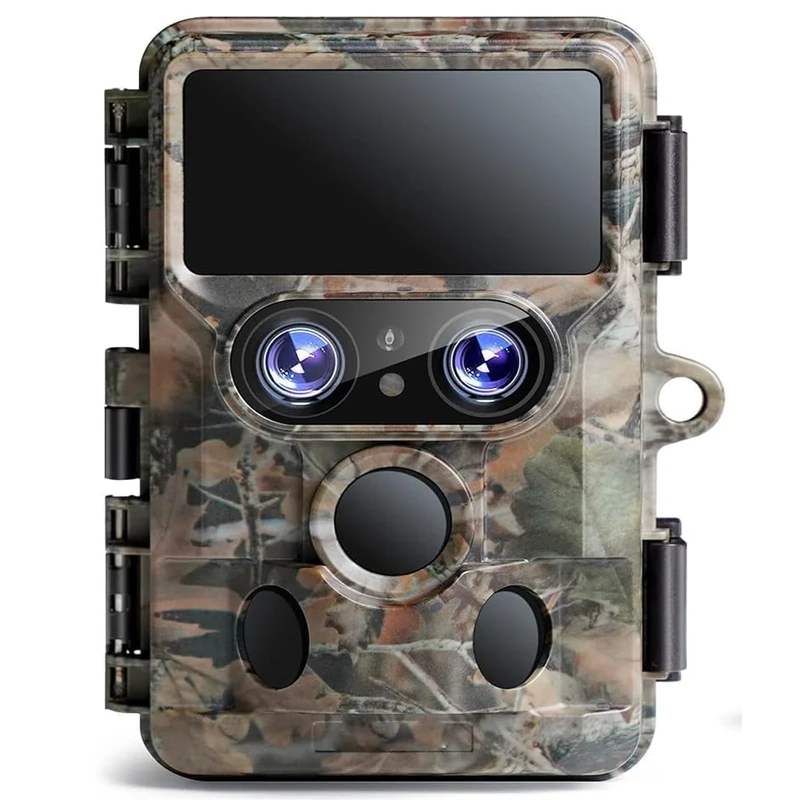 WOLFANG Wildlife Camera, 64MP 4K Dual Lens Solar Trail Camera with 120° Starlight Night Vision Motion Activated, Hunting Camera IP66 Waterproof, 0.1s Trigger Time for Wildlife Recording