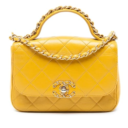 Pre-Loved Small Quilted Lambskin Chain Infinity Top Handle Bag Satchel