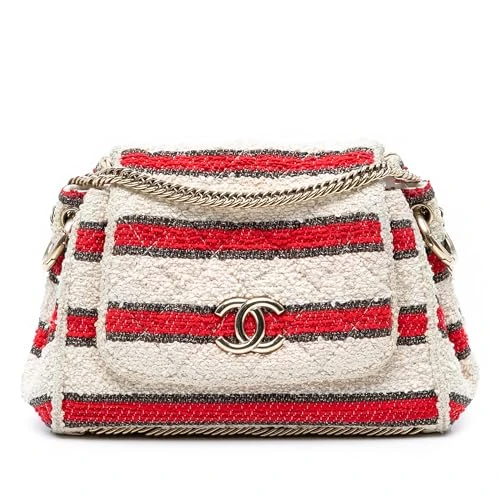 Chanel Pre-Loved CC Quilted Tweed Striped Single Flap Shoulder Bag