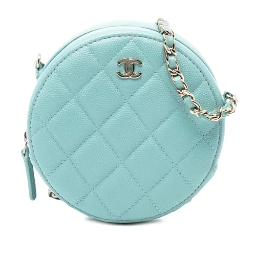 Pre-Loved CC Quilted Caviar Round Clutch With Chain