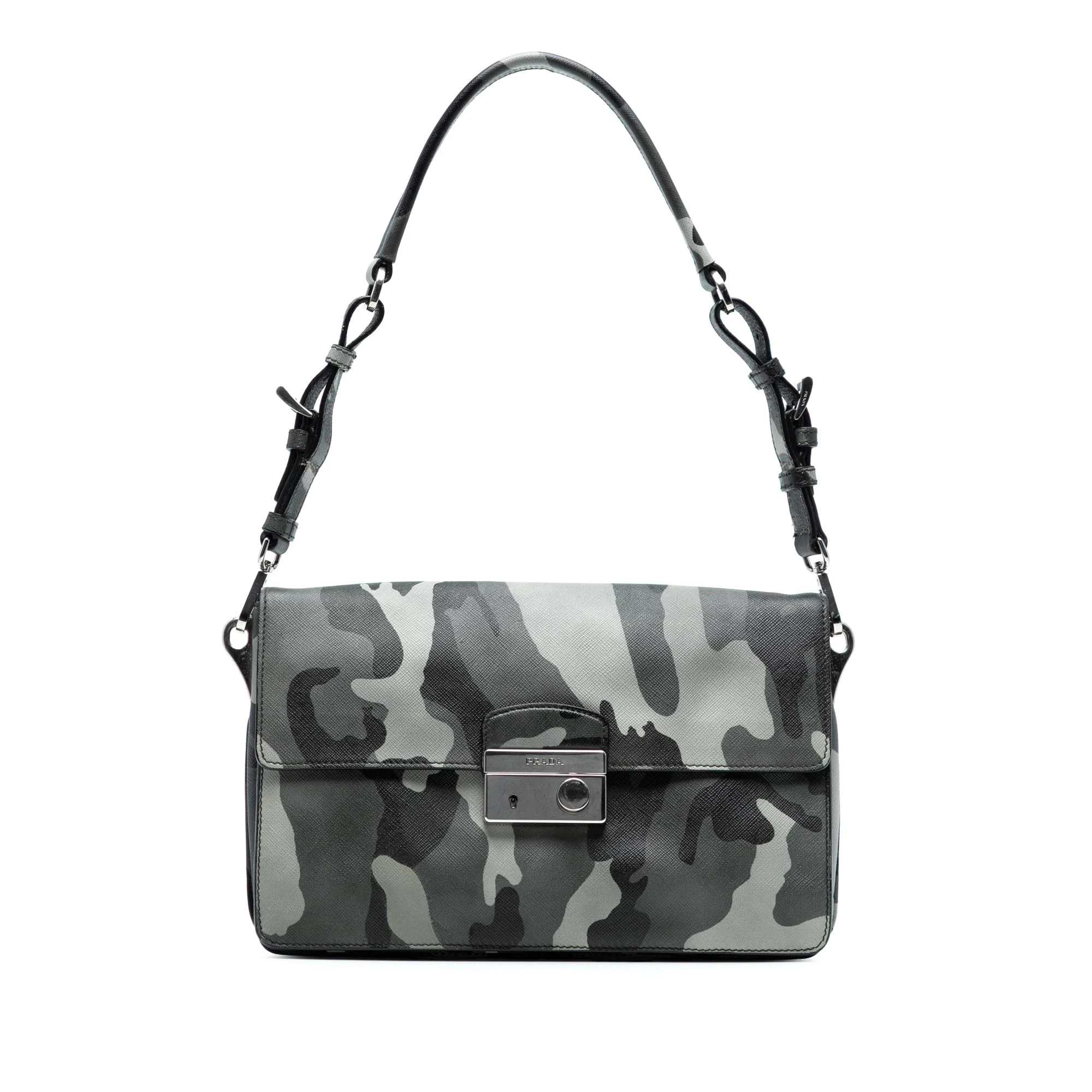 Prada Pre-Loved Saffiano Camouflage Sound Lock Shoulder Bag