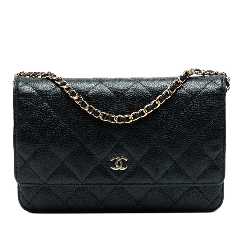 Chanel Pre-Loved CC Quilted Caviar Wallet on Chain Handbag