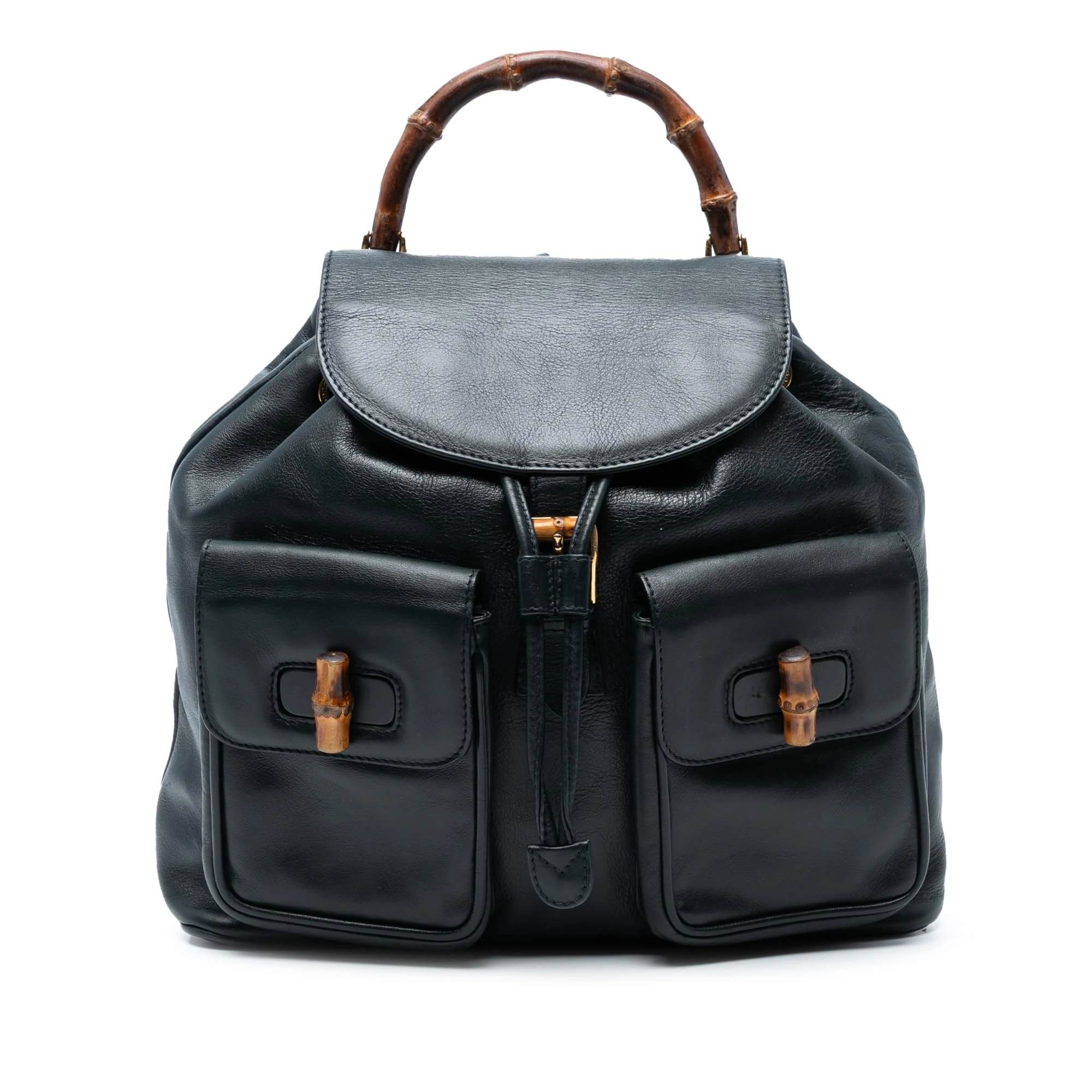 Gucci Pre-Loved Calfskin Bamboo Drawstring Backpack