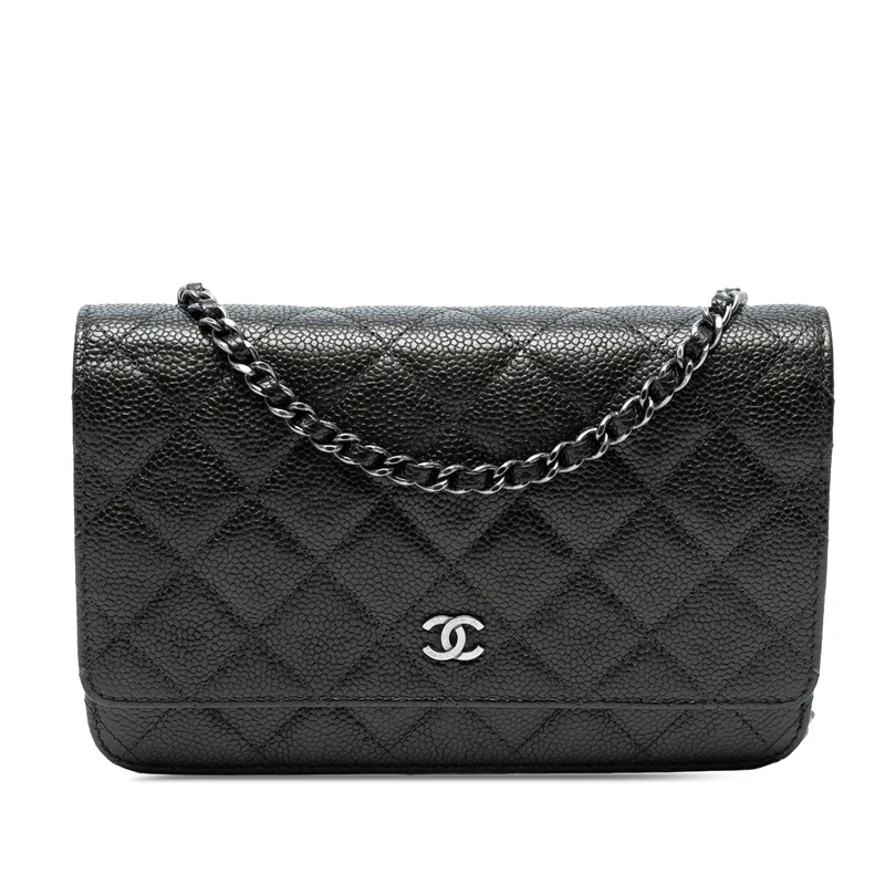 Chanel Pre-Loved CC Quilted Caviar Wallet on Chain Handbag