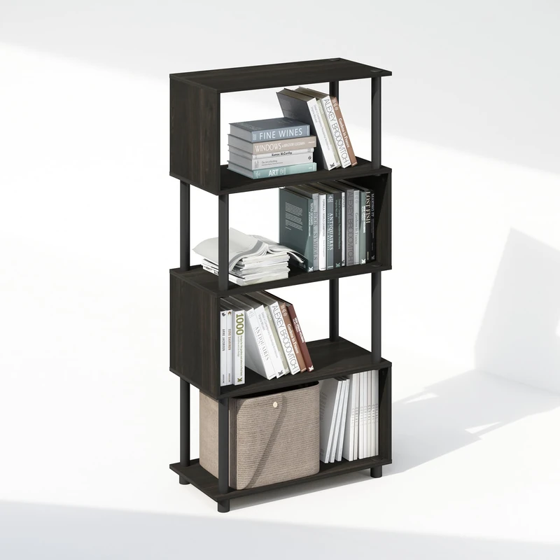 Furinno REED Book Shelf, 5-Tier Bookshelf, Bookcase with S-Shaped, 30.0(D) x 59.7(W) x 121.9(H) cm, for Living Room, Bedroom, Home Office, Black Espresso