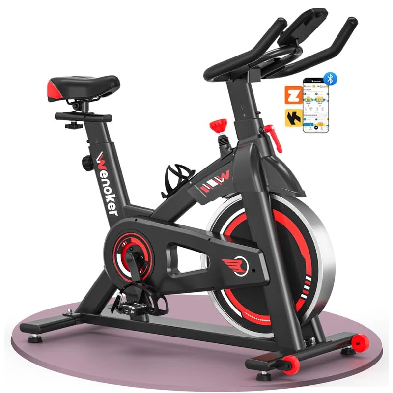 Exercise Bike App Compatible, Wenoker Spin Bike Indoor Cycling Exercise Equipment for Home Gym Use, 350lbs Weight Capacity Fitness Bike