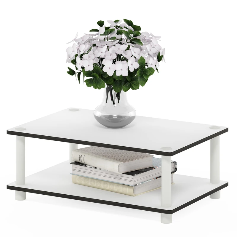 Furinno JUST Coffee Table, 2-Tier Modern Coffee Table with Open Shelf, Toolless Assembly Side Table, for Living Room, Bedroom, Home Office, Plain White