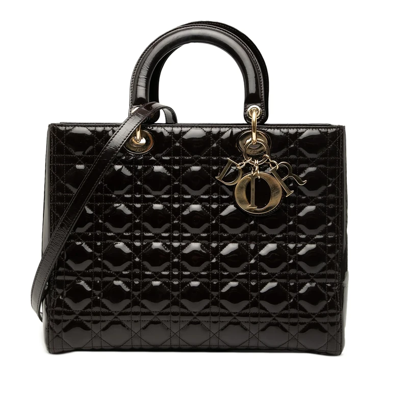 Dior Pre-Loved Large Patent Cannage Lady Handbag