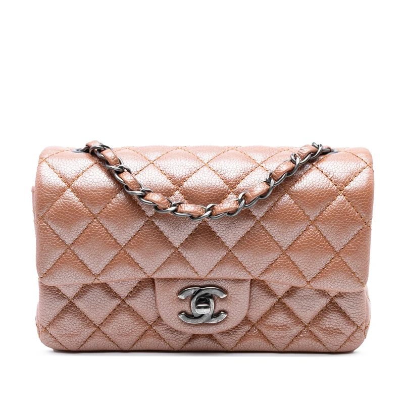 Chanel Pre-Loved Mini Rectangular Classic Metallic Caviar Single Flap