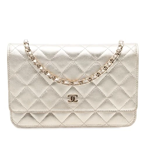 Chanel Pre-Loved CC Quilted Metallic Lambskin Wallet on Chain Handbag