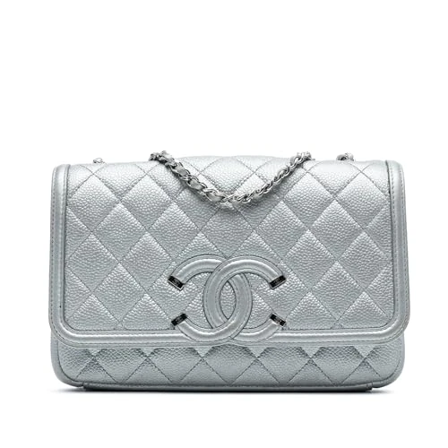 Chanel Pre-Loved Small Quilted Metallic Caviar CC Filigree Flap Crossbody Bag