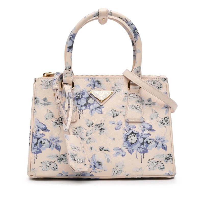 Pre-Loved Small Saffiano Lux Galleria Floral Print Double Zip Satchel Handbag