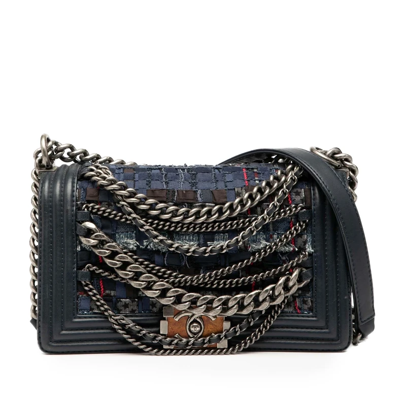 Chanel Pre-Loved Old Medium Tweed Enchained Boy Flap