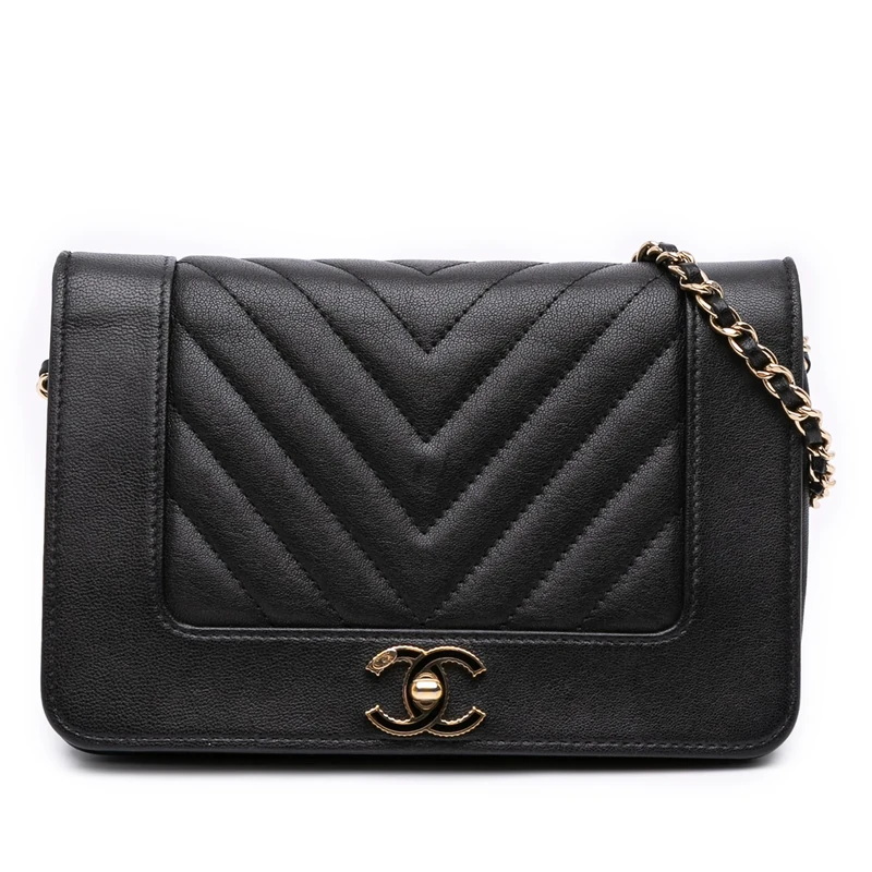 Chanel Pre-Loved Chevron Sheepskin Mademoiselle Vintage Wallet on Chain Handbag